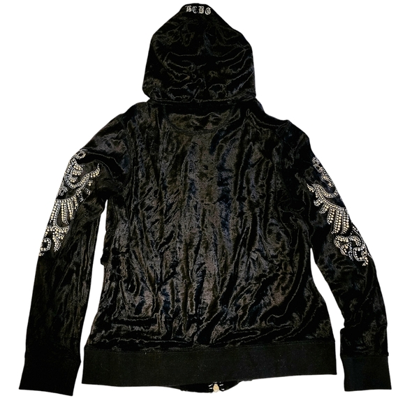 BCBG Maxazria Women's Jacket Velour  Hooded, Silver Studded Black Velvet - Picture 4 of 7